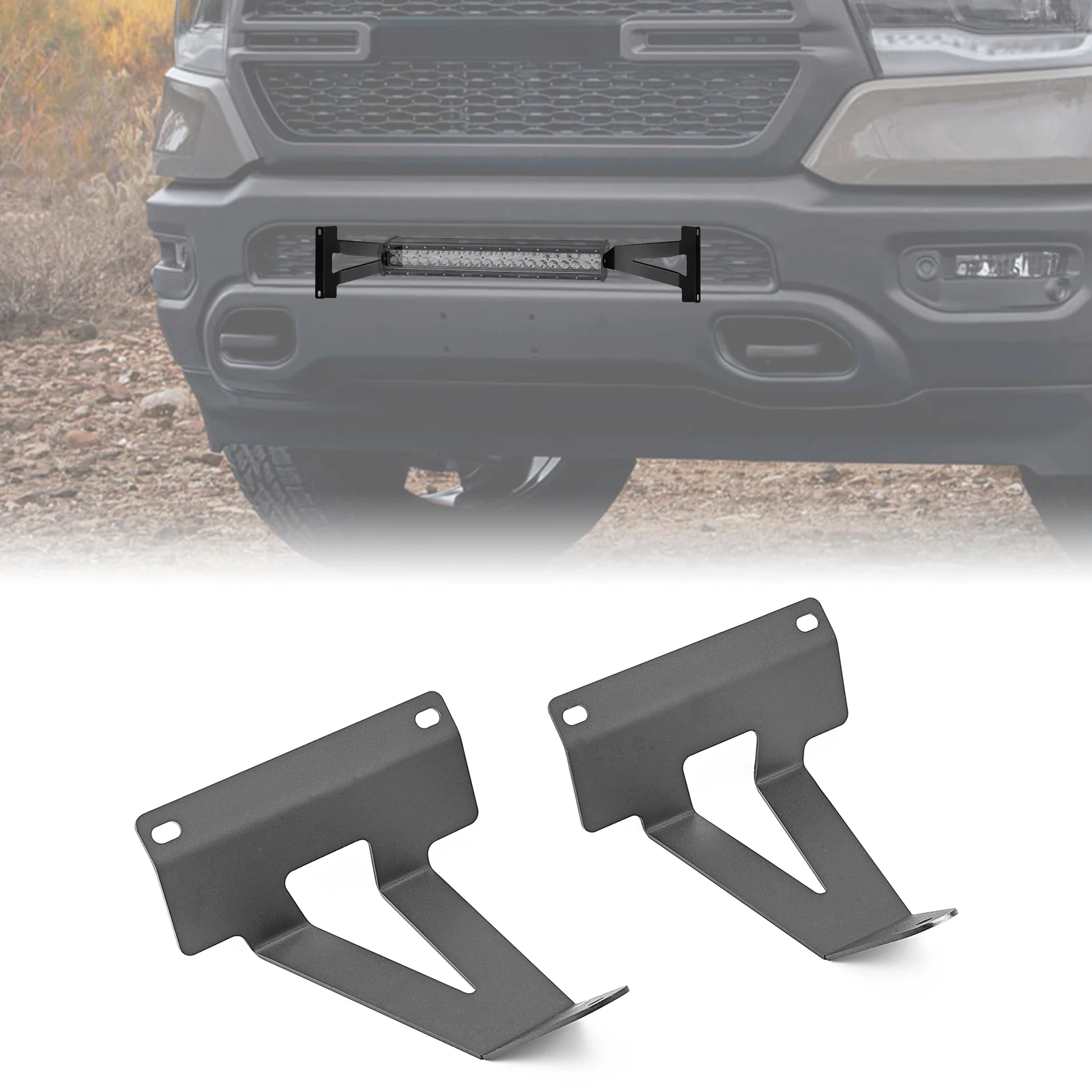 

Fit 22'' LED Light Bar Mount Brackets Front Hidden Bumper Behind Grille Lower Bumper for 5th Gne Dodge RAM 1500 2WD 4WD 2019+