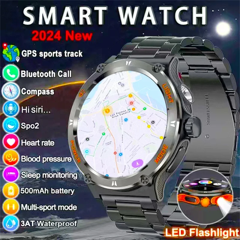 2024New For HUAWEI Xiaomi Outdoor Sport Smart Watch Men GPS Fitness Compass LED Flashlight 3ATM Waterproof BT5.3 Call Smartwatch