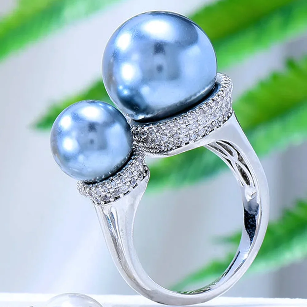 

Soramoore New Trendy Imitation Pearl Bold Statement Rings For Women Cubic Zircon Finger Beads Charm Ring Bohemian Beach Jewelry