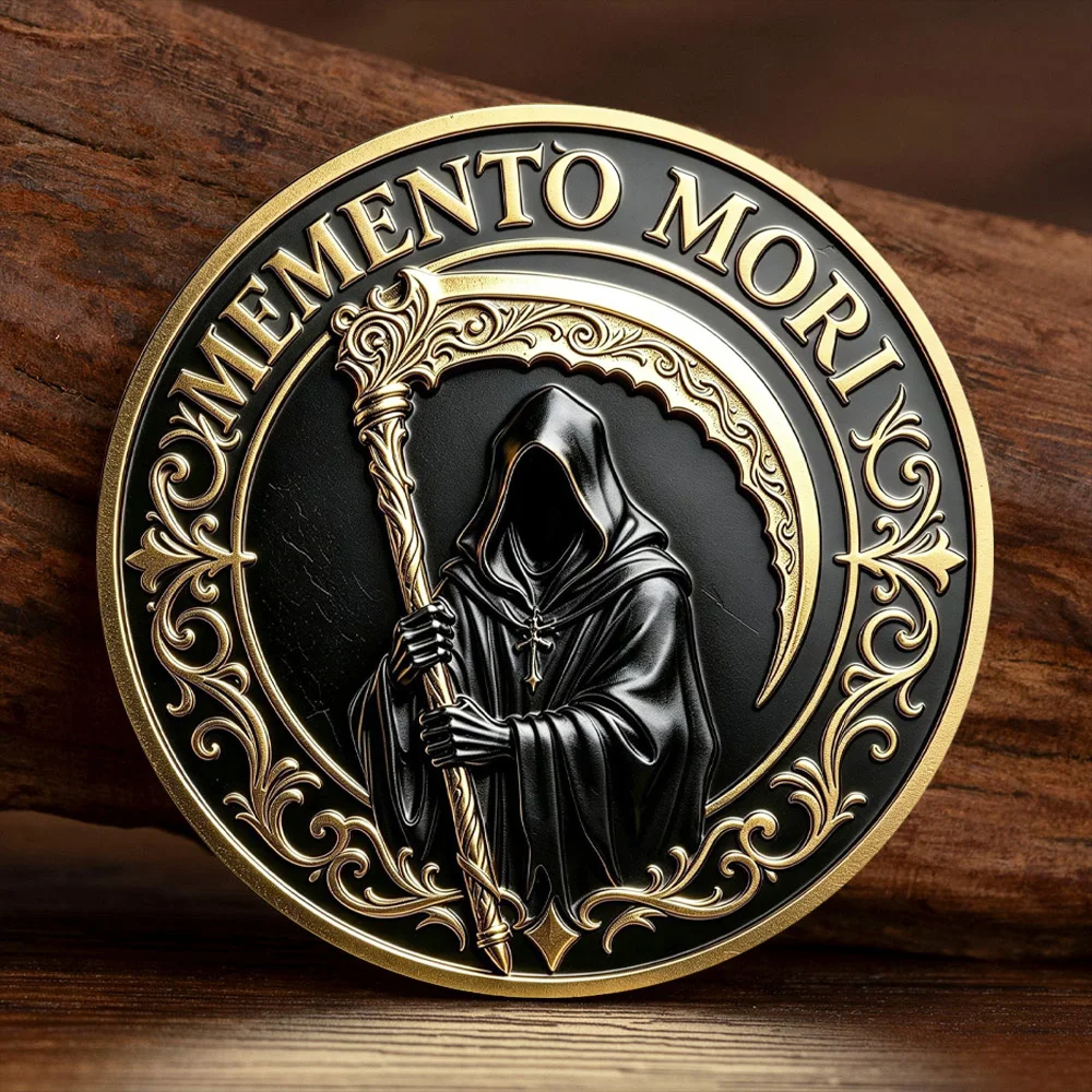 Memento Mori Carpe Diem Grim Reaper Hourglass Gold Plated Metal Coin Stoicism Collectible Commemorative Coin Gift