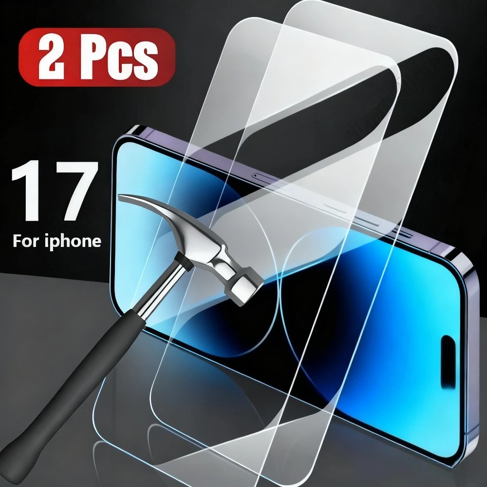 

2Pcs Ultra Clear Tempered Glass for iPhone 17 16 15 14 13 Pro Max Air 16 15 Plus 12 11 Pro XS XR Anti-Scratch Screen Protector