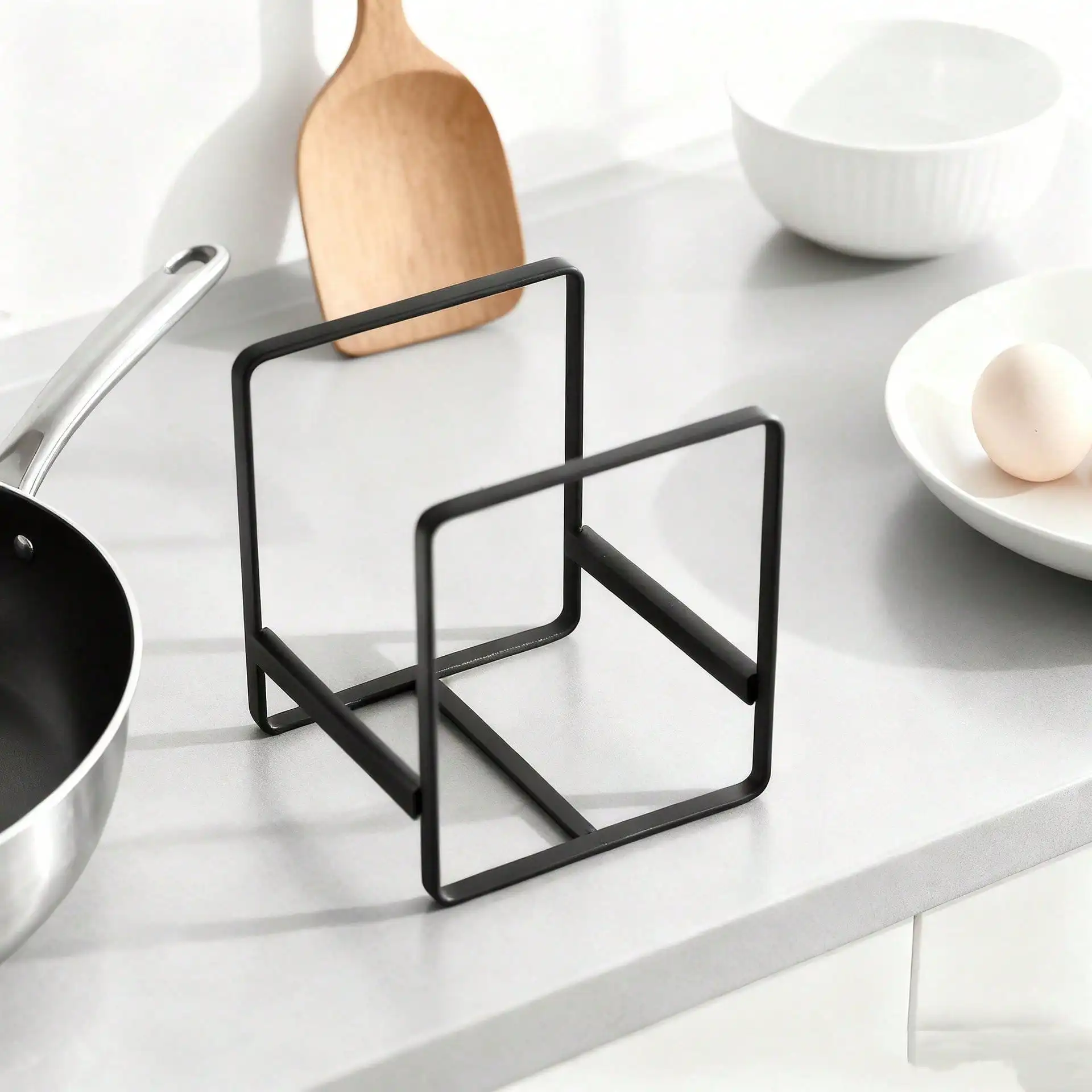 Black Metal Plate Rack - Compact Vertical Dish Organizer, Space-Saving Kitchen Storage for Plates, Pot Lids & Cookware