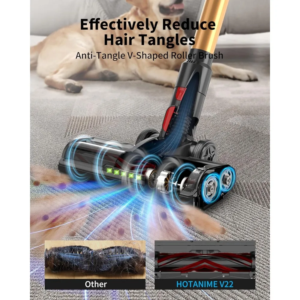 Aspirapolvere domestico wireless: 580 W, aspirazione 50 Kpa, autonomia di 65 minuti con spazzola antigroviglio e ricarica a parete