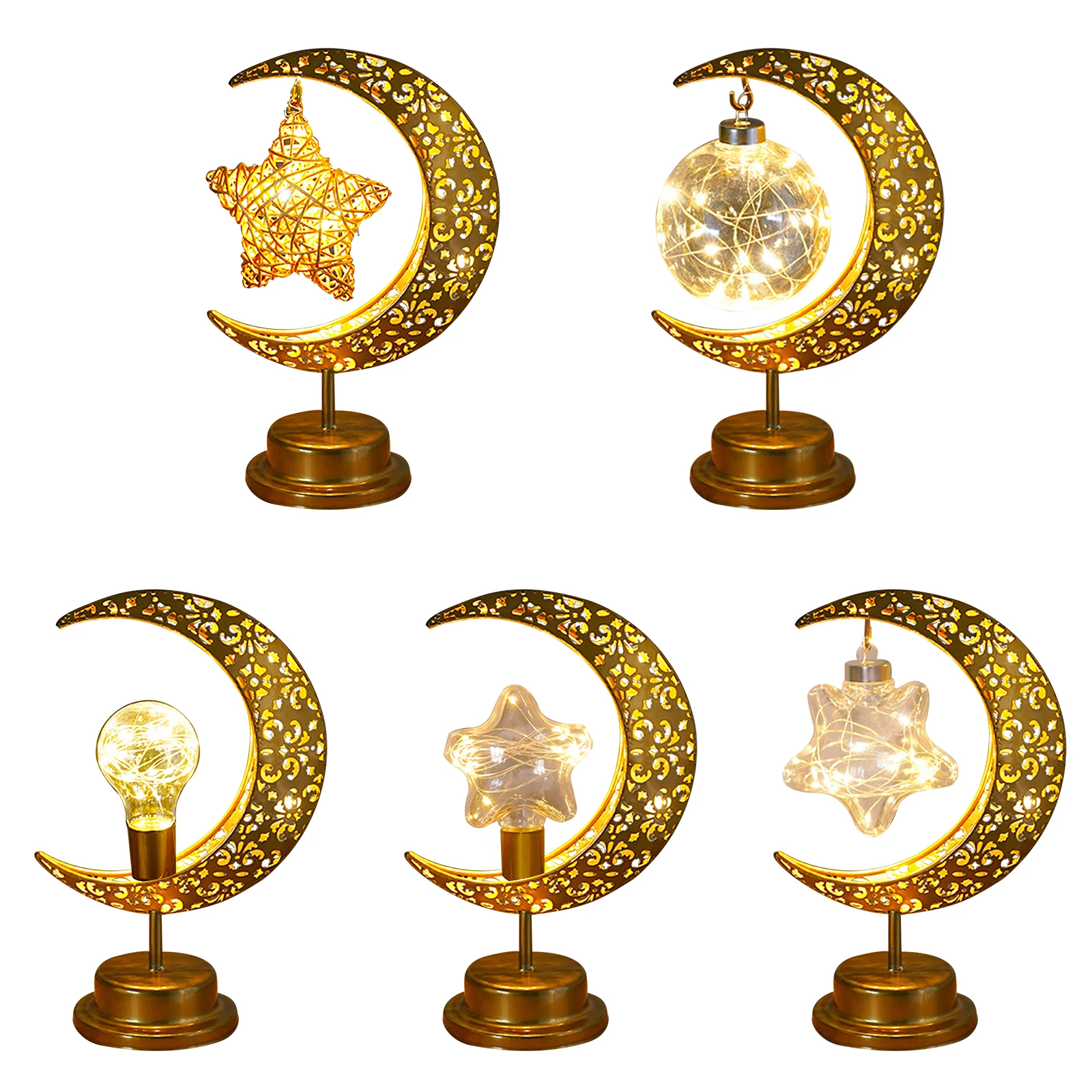 Ramadan LED Night Lights Ornaments Hollow Moon Festival Atmosphere Lamp Battery Powered Holiday Lighting Home Bedroom Decoration