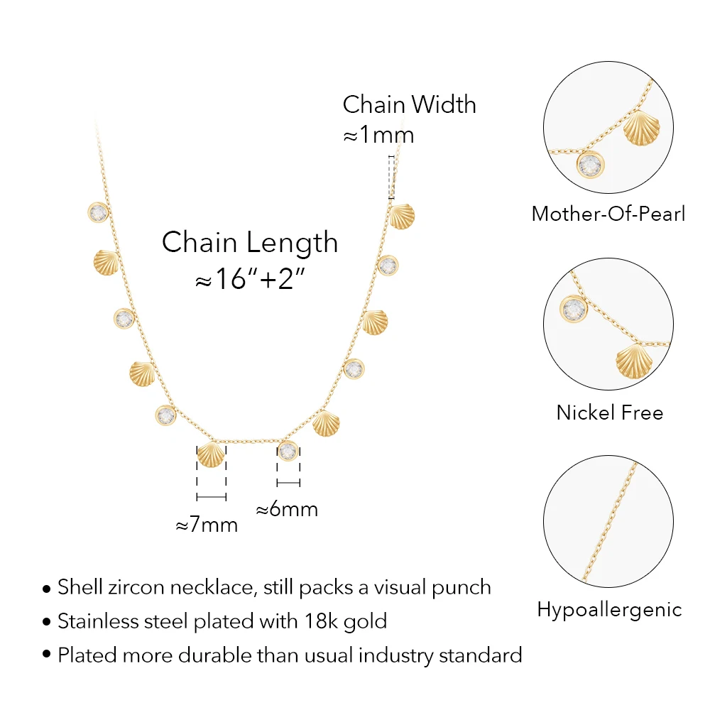 ENFASHION Para Mujer Shell Zircon Pendant Necklace For Women's Collares Stainless Steel18K Gd Color Stylish Jewelry Party 243431
