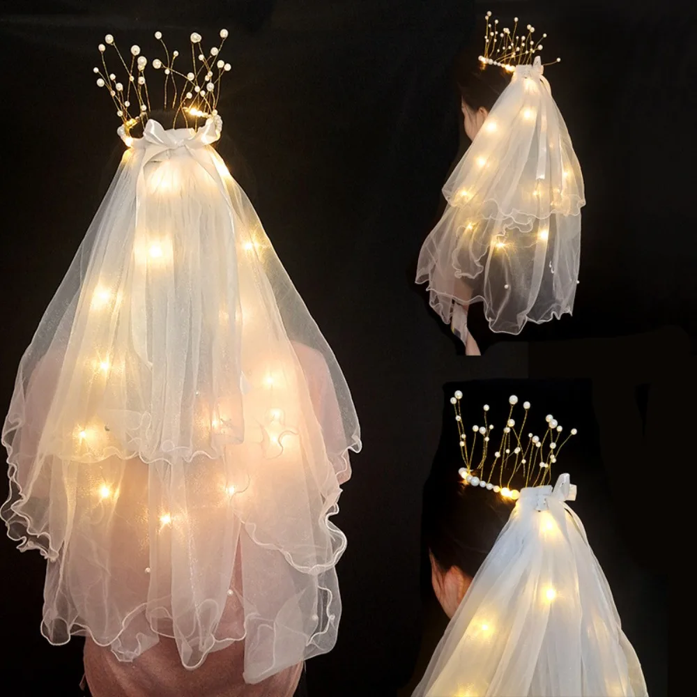 Guirnalda de plumas LED para niña, velo luminoso para el pelo, corona brillante para Fiesta infantil, diadema para regalo, decoración de boda, tocado de Cosplay