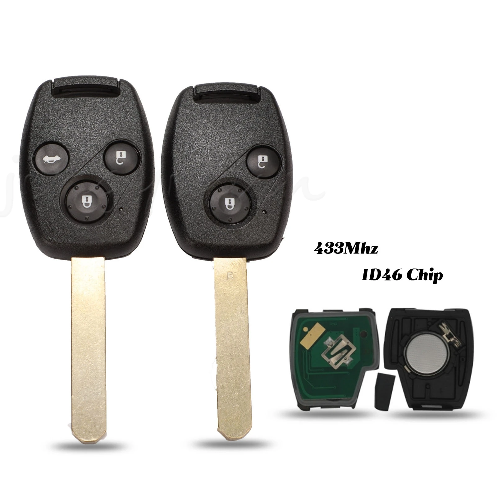 jingyuqin Replacement Remote Car Key 2/ 3 Buttons & 433MHz & ID46 Chip - FOB for Honda Cr-V Civic 2005 2006 2007