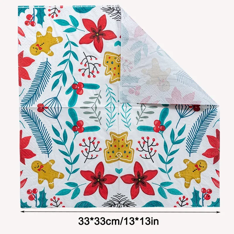 20pcs/Pac 33cm 2-Ply Christmas Elements Printed Napkins Party Decoration Flower Paper Napkins Butterfly Bone Bart Paper