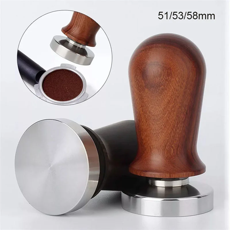 

51/53/58mmCoffee Tamper Calibrated Espresso Tampers with Spring Loaded Wooden Handle Stainless Steel Coffee Flat Base Accessorie