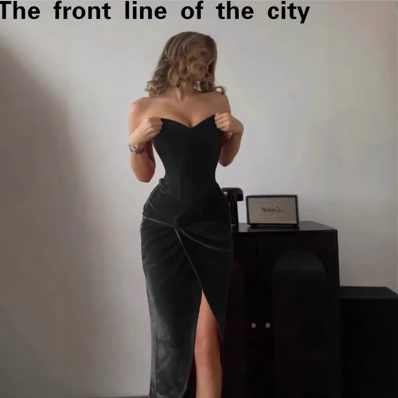 

Сексуальное кружевное облегающее платье с высокой талией и шлейфом, цвет телесный, для гостей на свадьбу, женская мода, весна-осень 2024