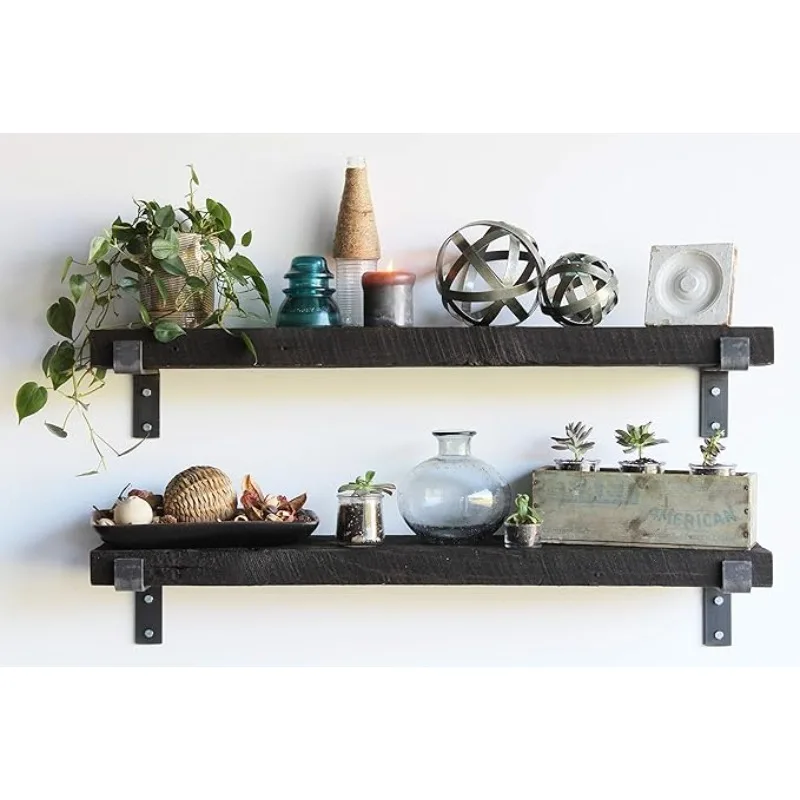 Accent Shelves | Reclaimed Barn Plank | Set of 2 with Full Brackets (Coffee Bean 40