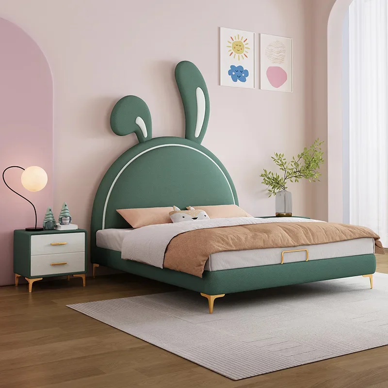 سرير أطفال كرتوني على شكل أرنب 1.2 متر 1.35 متر سرير من القماش بتقنية البنات