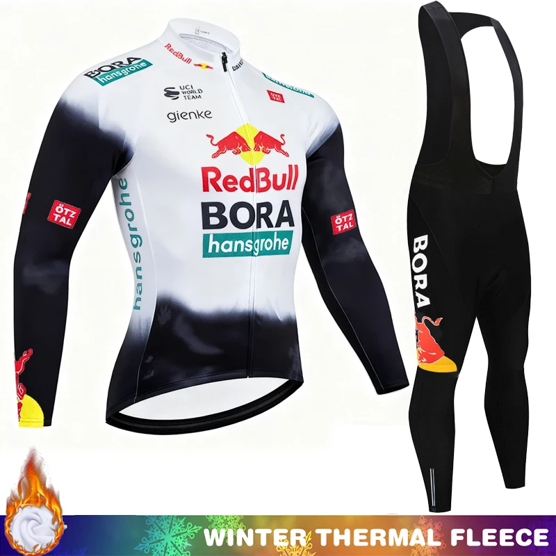 ملابس ركوب الدراجات للرجال الشتاء الأحمر الثور الحراري الصوف مريلة ملابس للرجال جيرسي البلوز طويلة الأكمام الرجعية دراجة مجموعات 2026 مجموعة