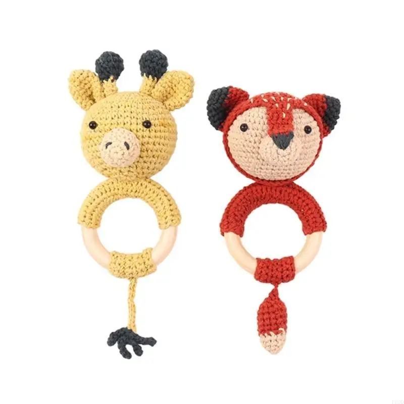 F62d Crochet Rattle Baby Handbell Toddlers Cartoon Animal Rattle Infant dentition jouet