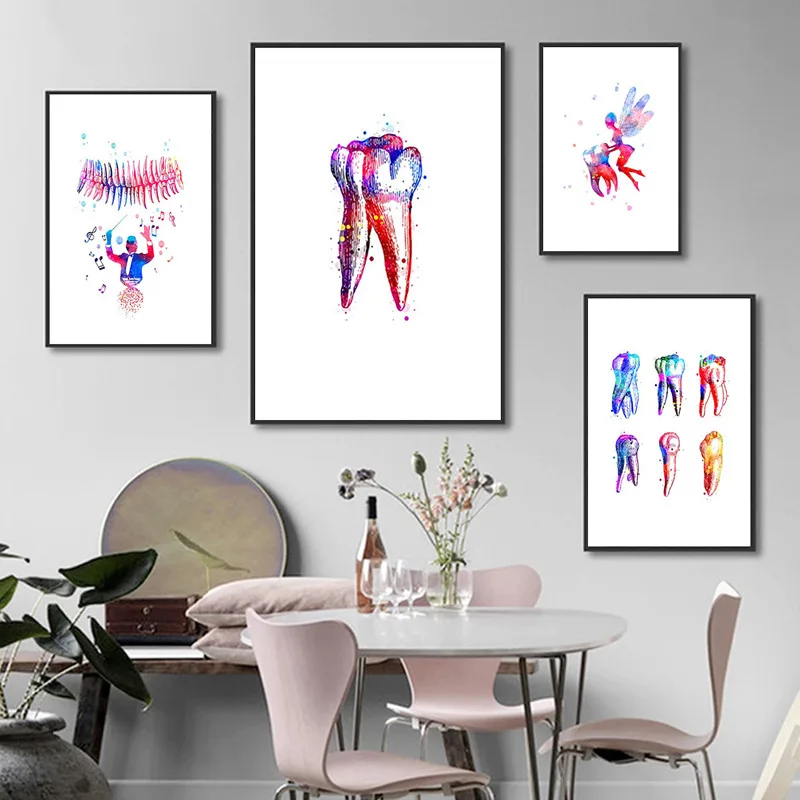 Watercolor Dental Anatomy Tooth Fairy Art Mural Medicine Dental Clinic Dental Hygienist Decoration