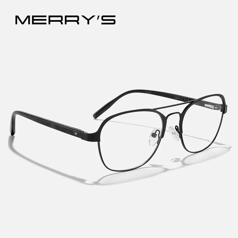 MERRYS DESIGN Titanium Alloy Glasses Frame For Men Women Acetate Legs Double Beam Eyeglasses Male Business Optical Glasses S2918