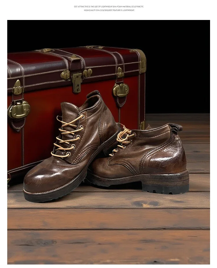 Handmade Men's Retro Leather Big Toe Shoes Casual Men's Shoes Washed Workwear Boots Horsehide