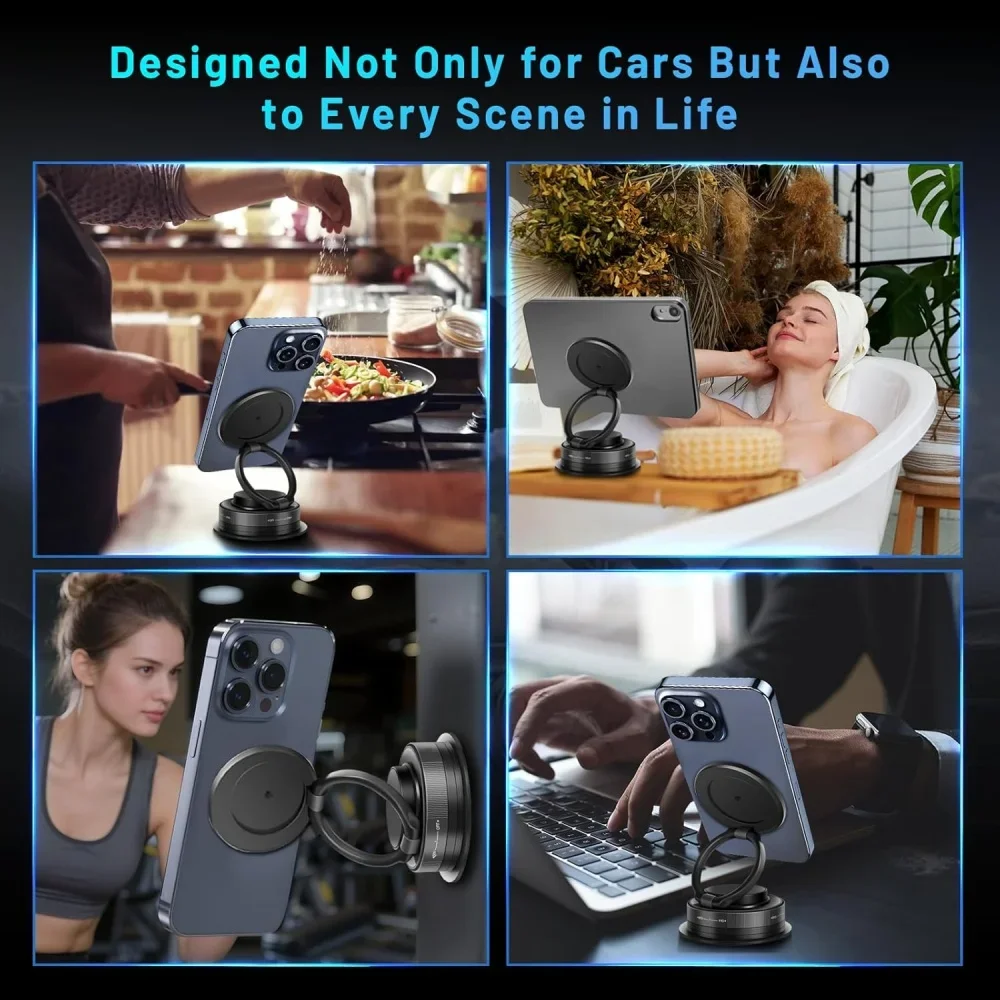 2026 Vacuum Double Side Magnetic Suction Cup Holder Foldable Kitchen Lazy Phone Bracket Car Holder For iPhone Xiaomi Smartphone - view 5