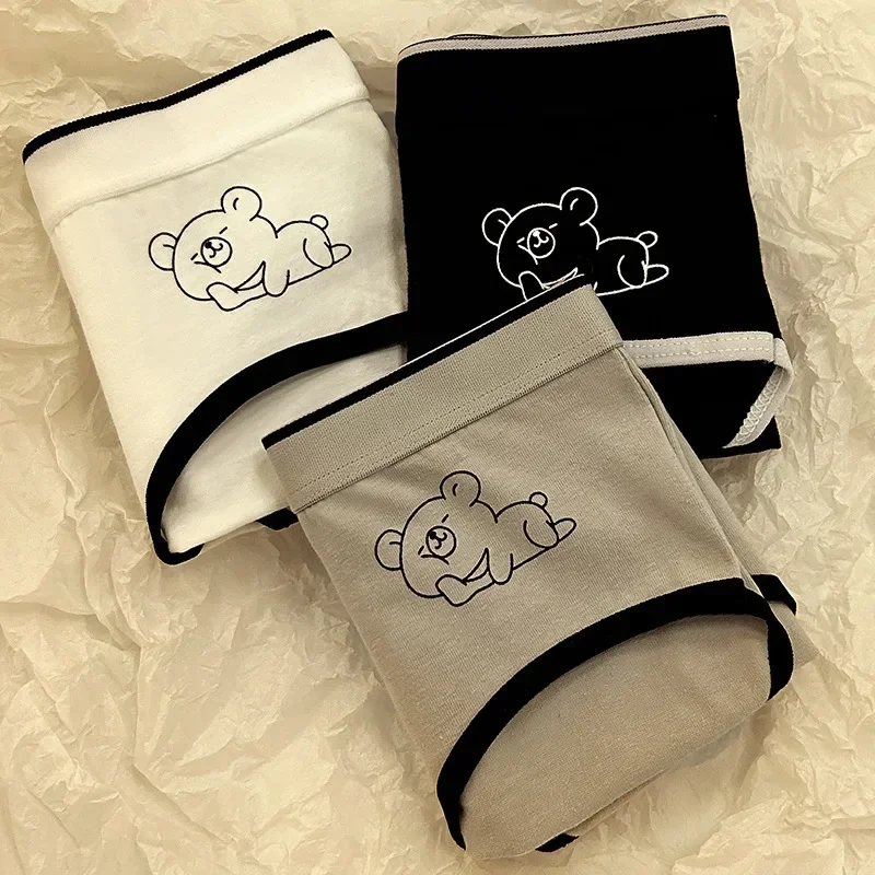 Cartoon Bear Printed Women's Briefs Cotton Panty Cute Medium Waist Underwear Student Underpant Cute Teenage Girls Triangle Pant