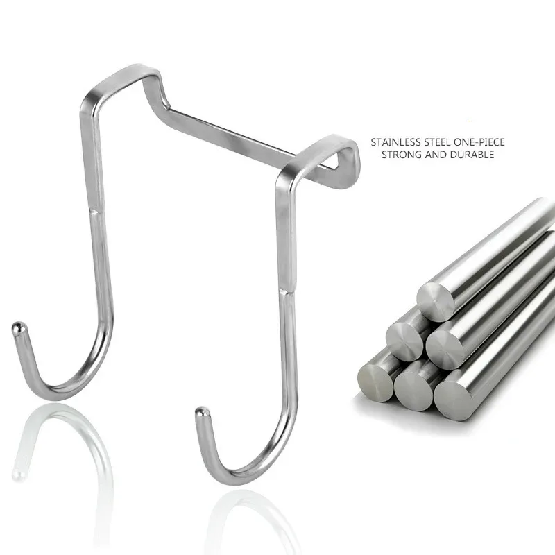1-8PC S-type Door Hanger Hook Stainless Steel Free Punching Cabinet Door Without Trace Clothes Hook Door Back Wall Mounted Hooks view 2