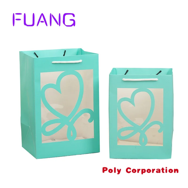 Custom  wholesale 2023 Valentine's Day love Flower Florist Bouquet Square Packaging bag Gift Bag With window