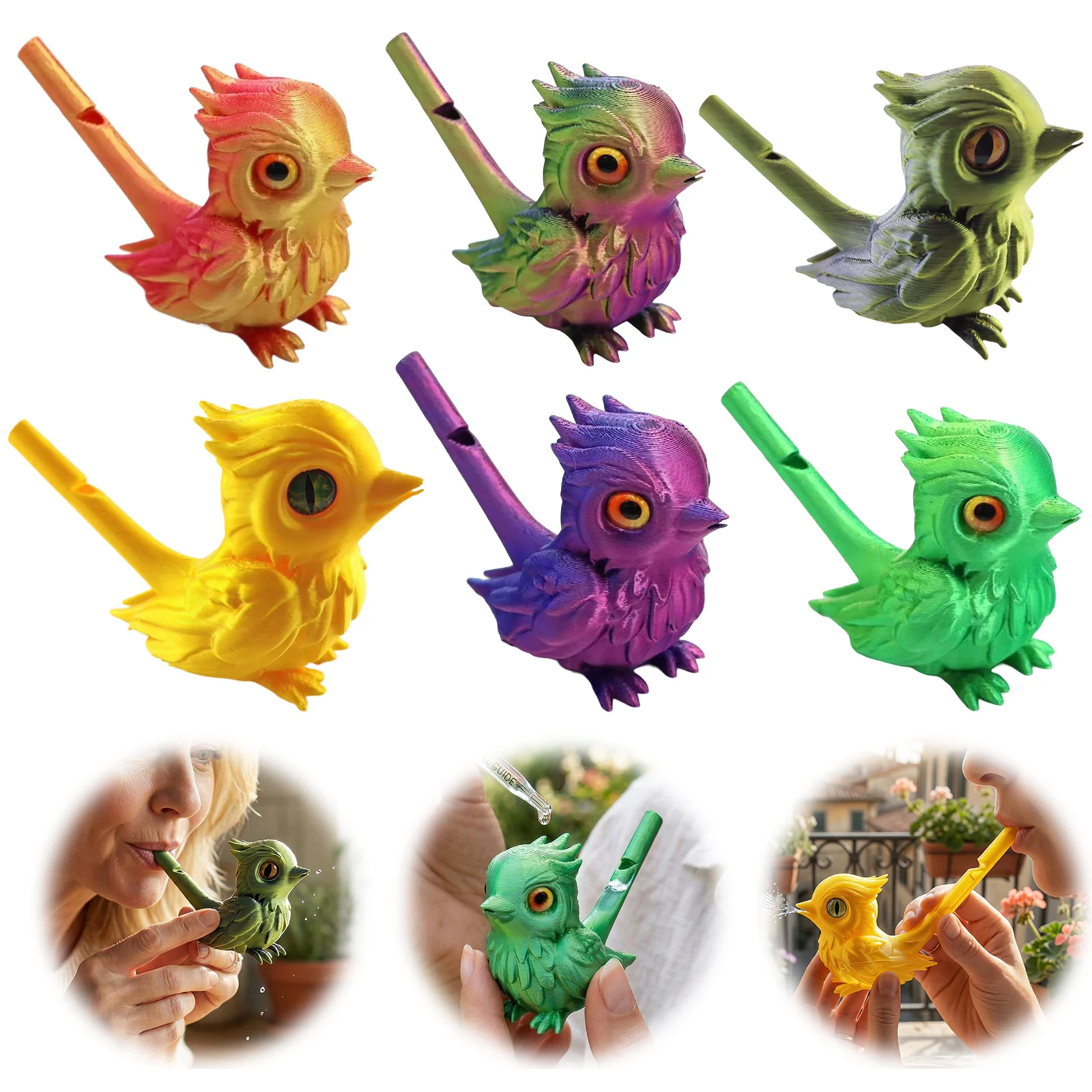

6Pcs Articulated Animal Figurines PVC Creative Simulated Bird Whistle 3D Printing Musical Instrument for Desk Display