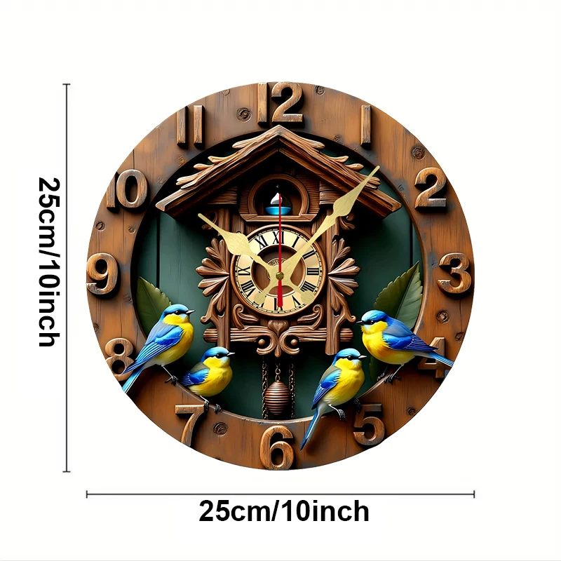 Clock And Bird's Nest Wooden Round Silent Hanging Wall Clock,Suitable For Living Room,Office,Study Room,Bedroom, Home Decoration