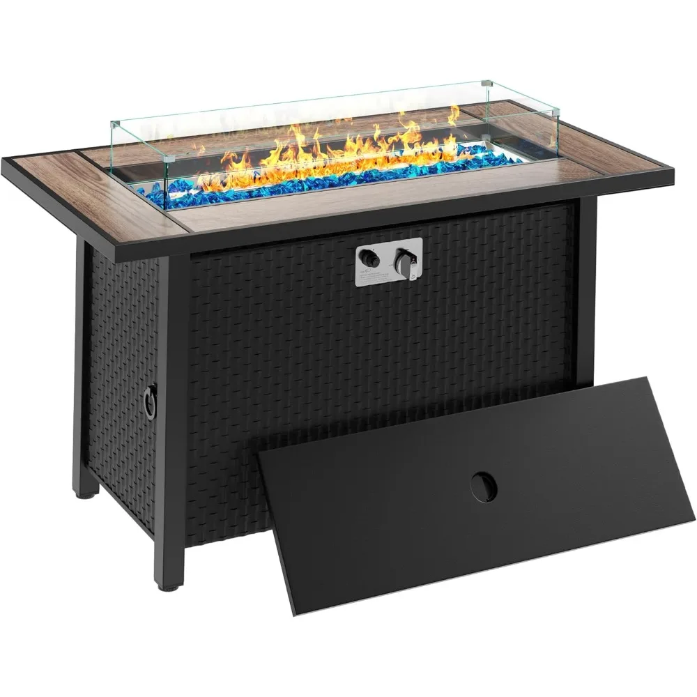 

Meilocar 45-inch Propane Fire Pit Table with Glass Wind Guard and Rain Cover, Outdoor 3-in-1 Fire Table, 50,000 BTU