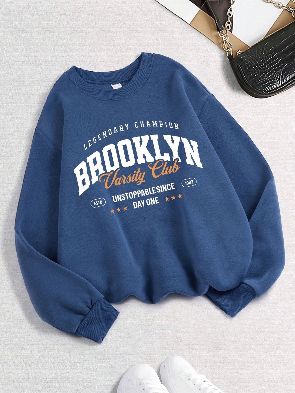 Brooklyn Letter Printing Sweatshirts Women Loose Basics Hoodies Fleece Warm Crewneck Clothes Winter Comfortable Woman Pullover