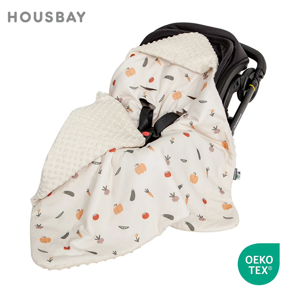 Newborn Baby Blanket In Infant Car Seat For Hospital Discharge With Back Holes Position Hooded Windproof 90*90Cm Beige Printed