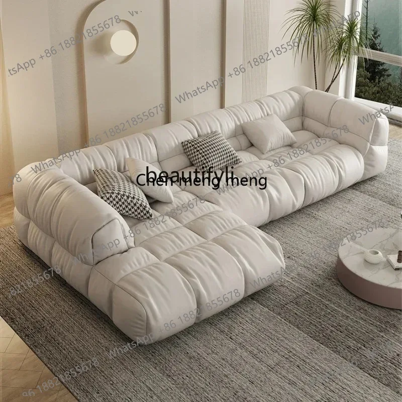 LHY26ss Cloud Sofa Living Room Puff Faux Leather Simple Modern Italian Large and Small Apartment Type Latex Cream Style