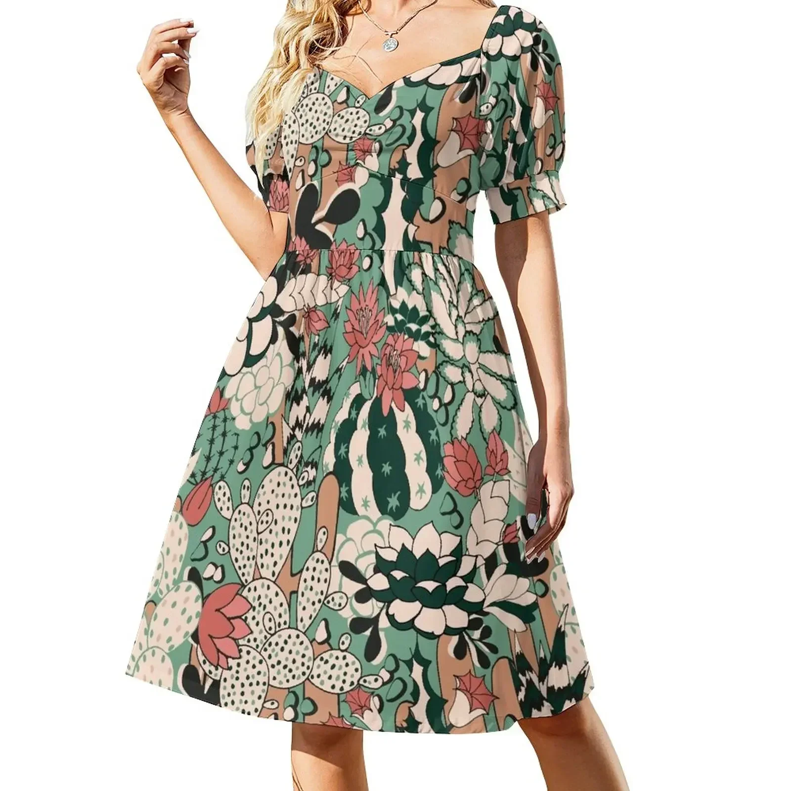 

Cacti and Succulent Short-Sleeved Dress women's elegant loose dresses womans clothing dress women summer Dress