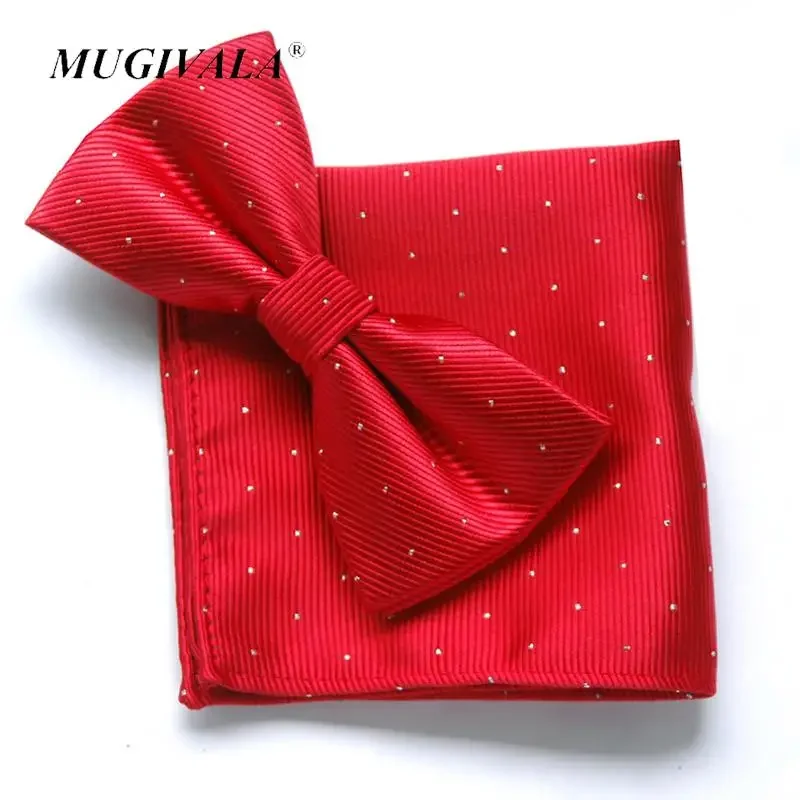 Excellent Men's Fashion Bowtie Hanky Set Groom Gentleman Dots Cravat Pocket Towel Red  Handkerchief Wedding Party