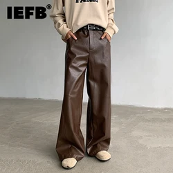 IEFB American Style Men's Pants Casual Pu Leather Solid Color Straight Wide Leg New Streetwear Male Trousers Personalized 9C8060