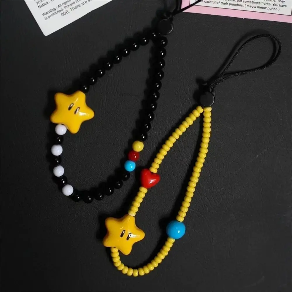 

Корейский ремешок с желтой звездой и бисером для телефона, подвеска для iPhone 16, 15, Samsung S25, аксессуары, ремешок-цепочка, женская подвесная веревка
