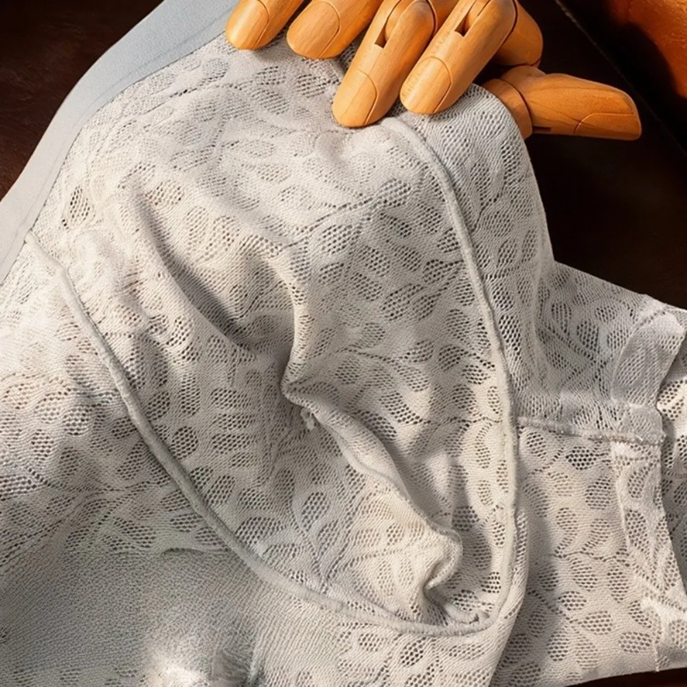 Skin Friendly Mesh Thin Boxer Shorts U Convex Pouch Hollow-out Ice Silk Briefs See Through Lace Underpants Summer