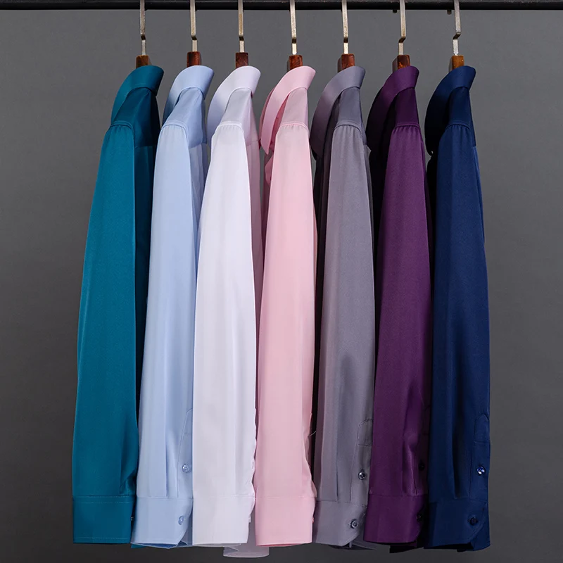 Camisa básica de manga larga para hombre, Tops elásticos de Color sólido para Negocios Sociales, ajuste Regular informal, Color rosa y negro, otoño y primavera