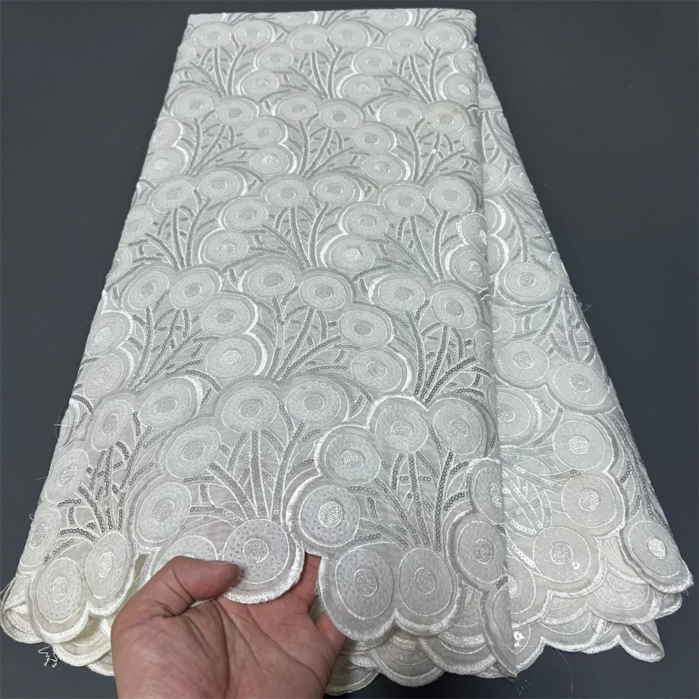 

Latest 2025 African Nigerian High-Quality Tulle Lace Fabric with Embroidery 5 Yards for Prom Dresses Sequin Sewing ZJ072