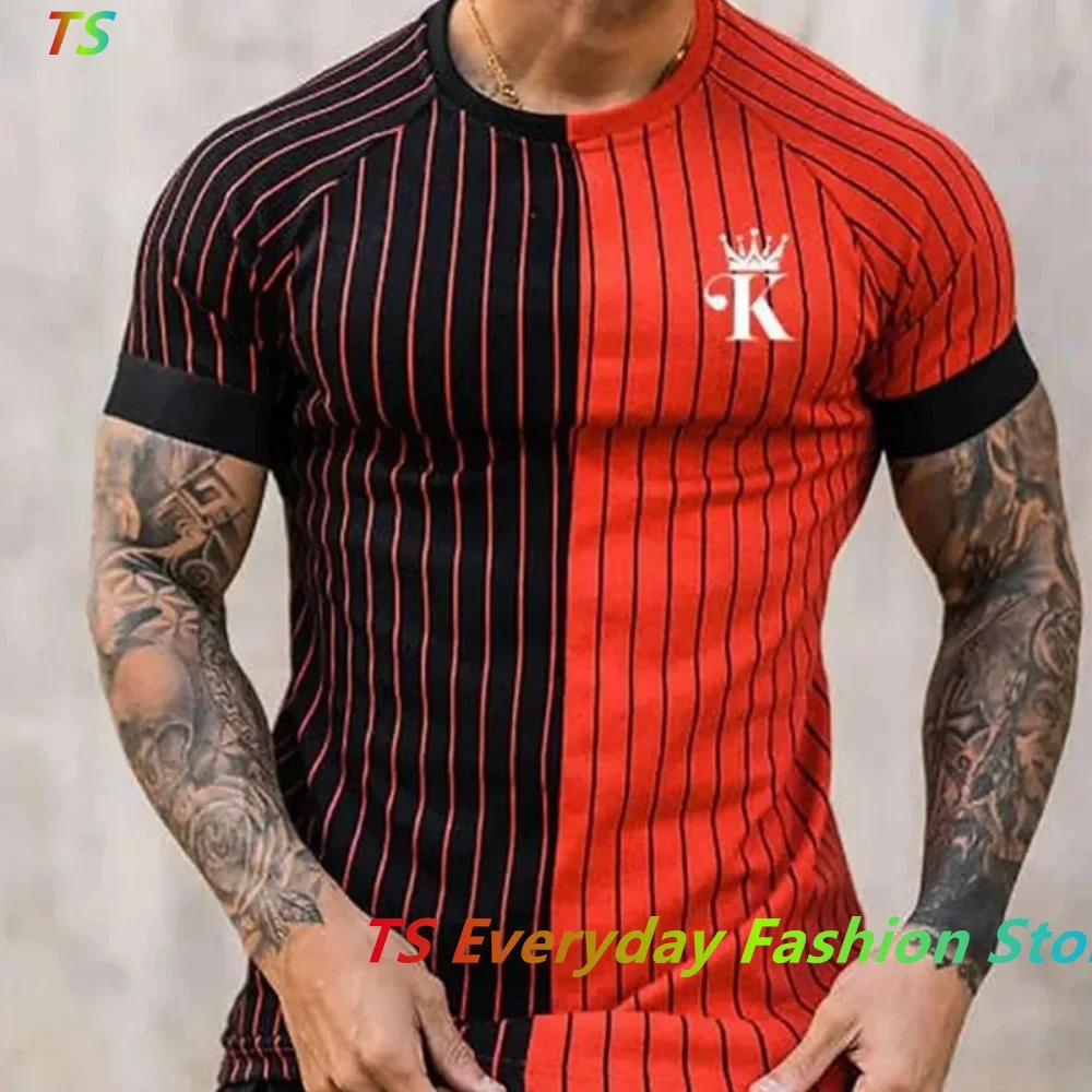 Male Oversized O-neck Top 3d Casual Print Mens T Shirt Stripe Clothes Summer Men Short Sleeve Tee Harajuku Street T-Shirt Daily