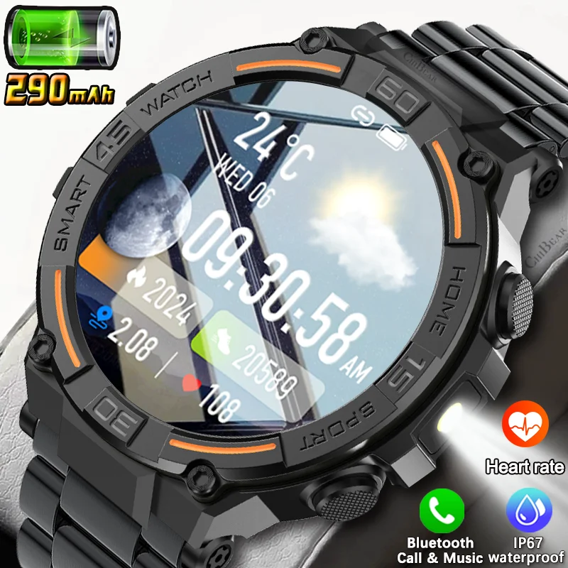 Sport Smart Watch Men 360*360 HD Screen LED Light Heart Rate Fitness Waterproof Voice Assistant BT Call Smartwatch 2026 New
