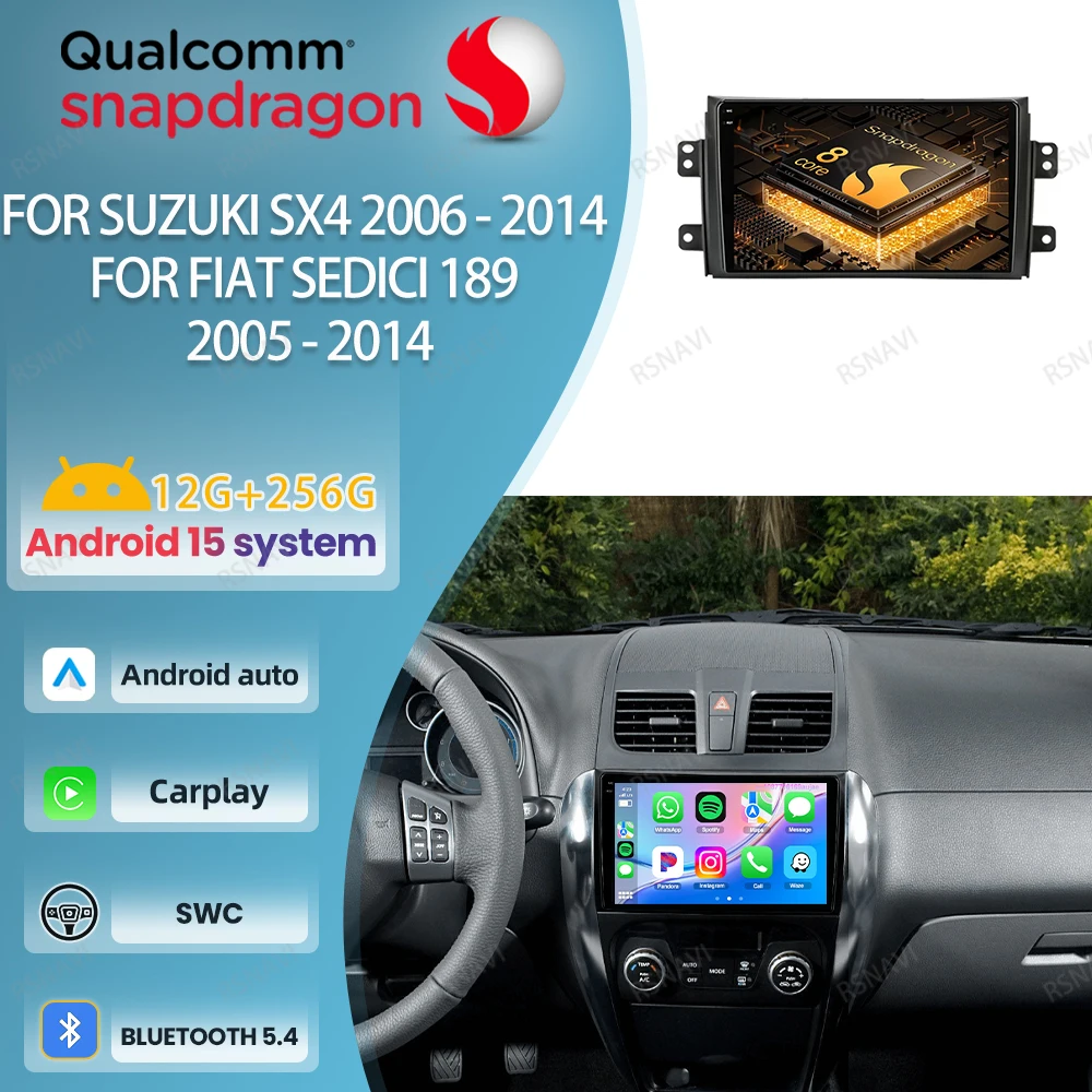 

Car Radio Android 15 For Suzuki SX4 2006 - 2014 For Fiat Sedici 189 2005 - 2014 Autoradio 5G WIFI DVD Stereo QLED Qualcomm BT