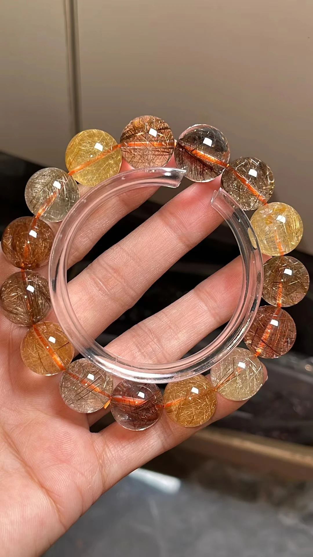 Natural Copper Gold Rutilated Quartz Bracelet Red Rutilated 14mm Clear Round Women Bracelet AAAAAA