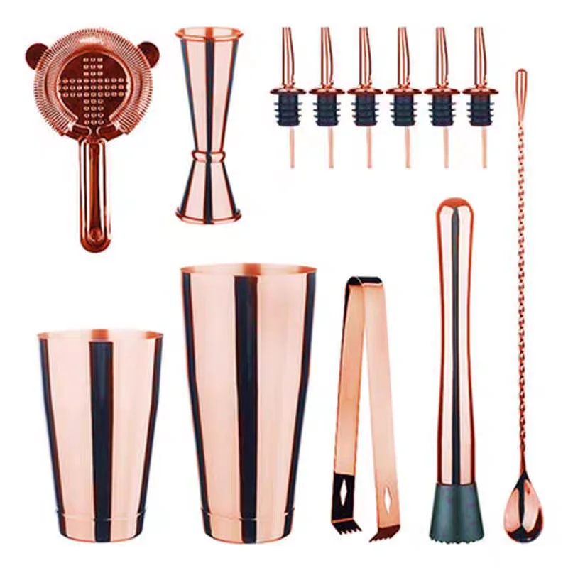 Cocktail Shaker Bar Set: 2 Weighted Boston Shakers,Cocktail Strainer, Jigger,Muddler and Spoon, Ice Tong and 6 Bottle Pourer
