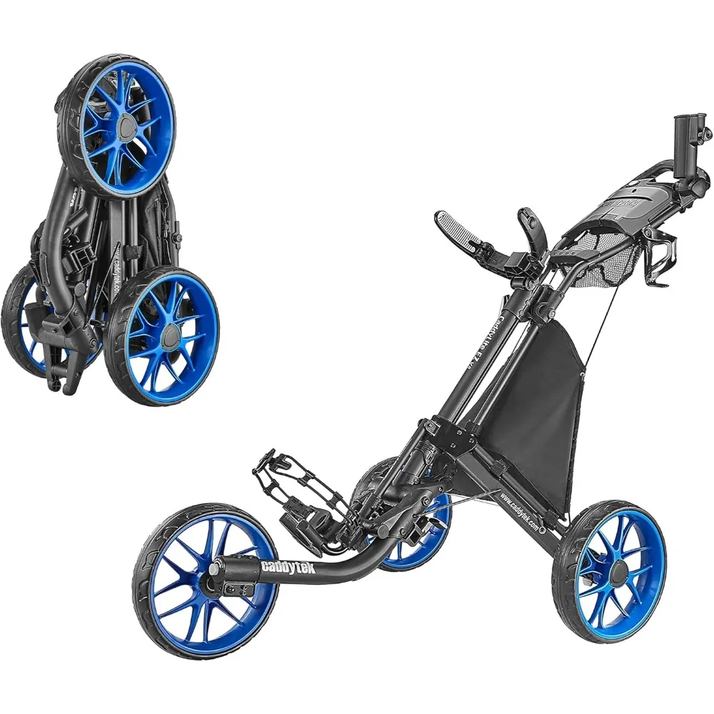 Wheel Golf Push Cart - Golf Trolley Foldable Collapsible Lightweight Pushcart with Foot Brake - Easy to Open & Close