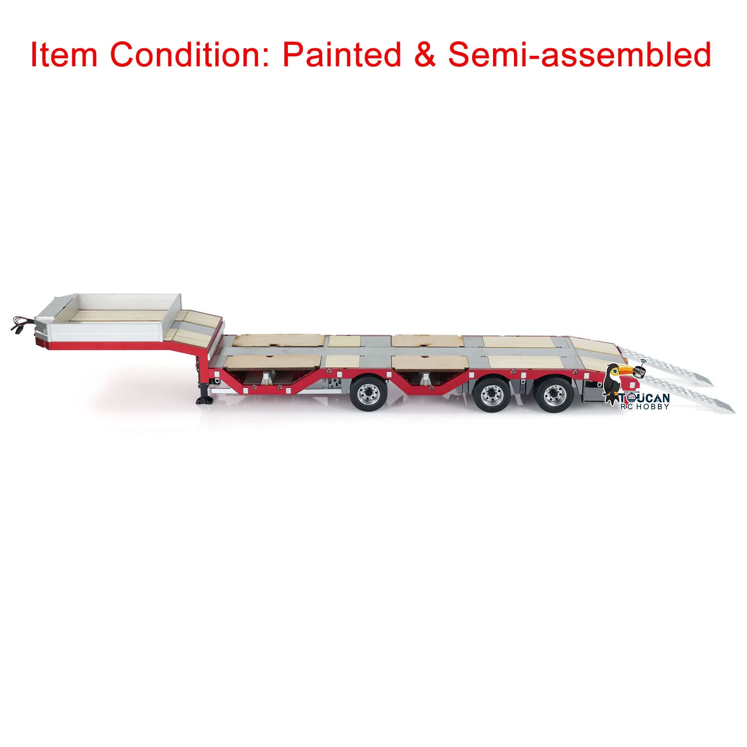 3 Axles RC Metal Trailer 1/14 Scale Extendible Trailers for Remote Control Tractor Truck Car DIY Models with LED Lights TH24281