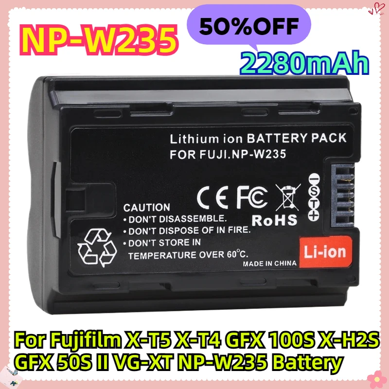 For Fujifilm X-T5 X-T4 GFX 100S X-H2S GFX 50S II VG-XT 2280mAh NP-W235 Battery