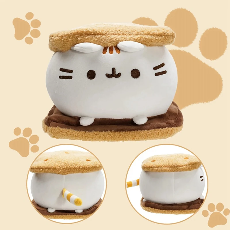 Jouet en peluche mignon de chat de biscuit au chocolat, oreiller doux d'animal, jouet de sommeil, décor à la maison, cadeau d'anniversaire d'enfants