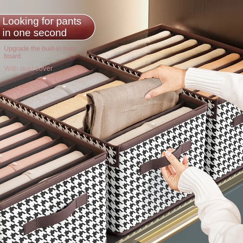 4Pcs Storage Organizer Houndstooth Clothes Pants Storage Box With Cover Closet Organizer Clothing Foldable Drawer Organizer Set