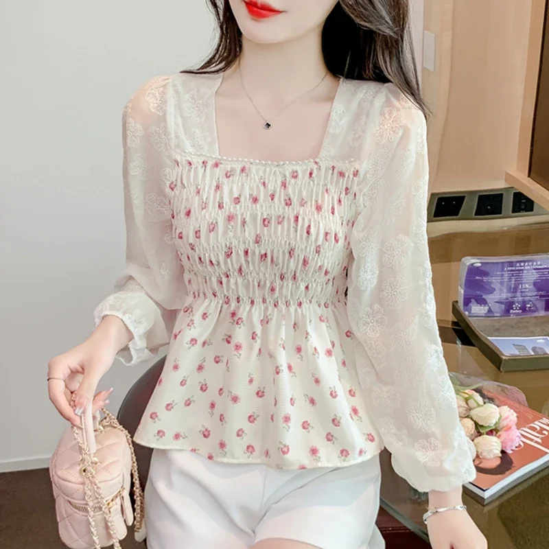 Autumn Long Sleeve Chiffon Blouses Women 2024 Elelgant Fashion Korean Clothing Blusas Mujer Vintage Ladies Corset Tops Shirts