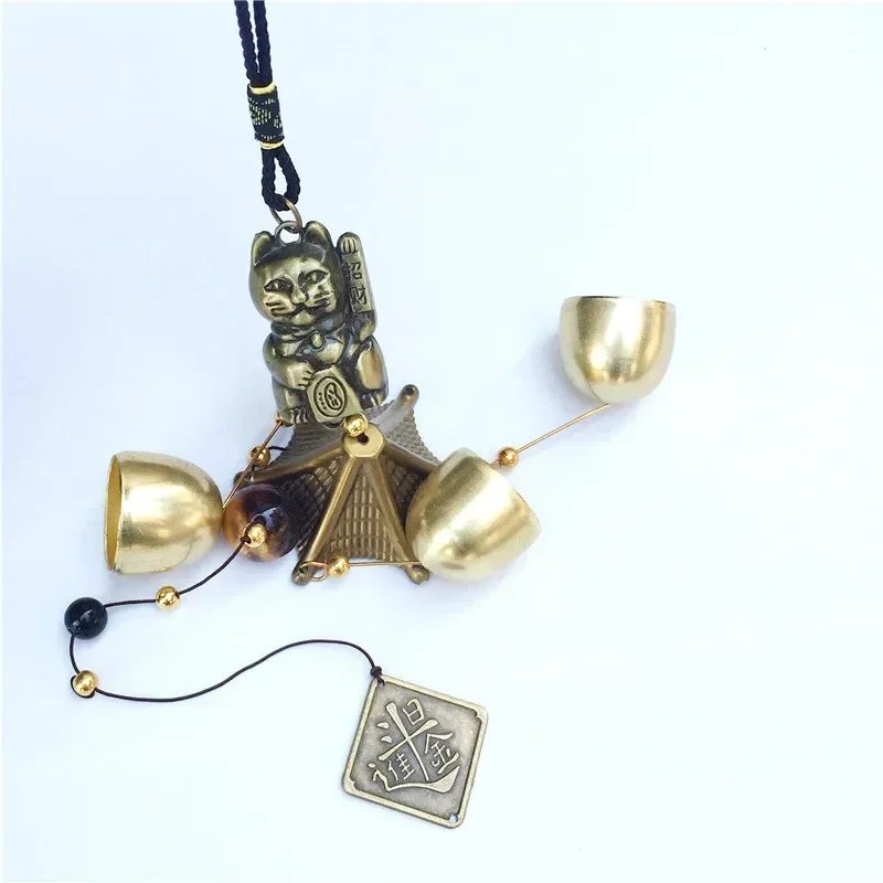 2024 New Metal Copper Wind Chime Pendant Door Decoration Alloy Bell Feng Shui Pendant Town House Lucky Cat Money Shop Doorbell